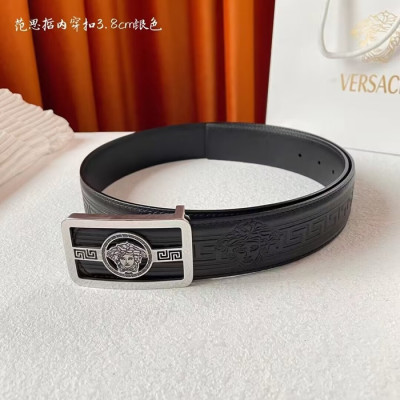 Versace 2022 Mens Leather Belt - 베르사체 2022  남성용 레더 벨트 VERBT0073,블랙(은장)