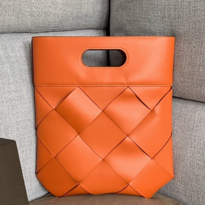 Bottega Veneta 2019 Leather & Canvas Intreccio Slip Tote Bag / Clutch Bag,39cm - 보테가 베네타 2019 레더 & 캔버스 인터레치오 플랩 토트백 / 클러치백, 574154,BVB0298,39cm,오렌지