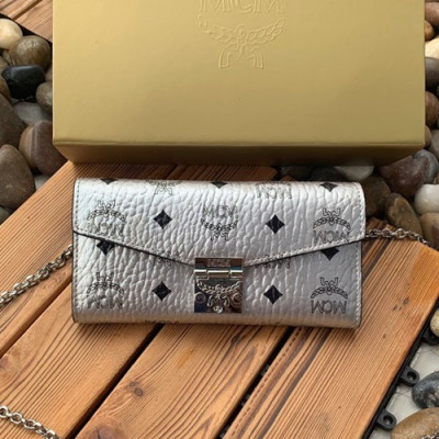 MCM 2019 Visetos Wallet Chain Shoulder Cross Bag,19cm - 엠씨엠 2019 여성용 비세토스 월릿 체인 숄더 크로스백 MCMB0307, 19cm,실버