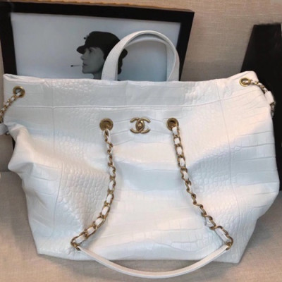 Chanel 2019 Leather Women Tote Shoulder Shopper Bag,37CM - 샤넬 2019 레더 여성용 토트 숄더 쇼퍼백,CHAB1086,37CM,화이트