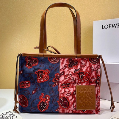 Loewe 2019 Canvas & Leather Tote Bag, 35CM - 로에베 2019 캔버스 & 레더 토트백 ,LOEB0319, 35CM, 블루+핑크