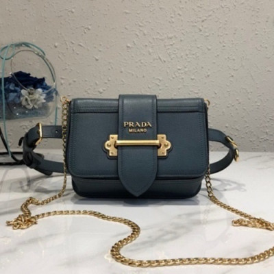 Prada 2019 Cahier Leather Hip Sack / Clutch Bag / Shoulder Cross Bag,18cm - 프라다 2019 카이에 여성용 레더 힙색 / 클러치백 / 숄더 크로스백 ,1BL004-3,18cm,블루