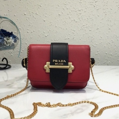 Prada 2019 Cahier Leather Hip Sack / Clutch Bag / Shoulder Cross Bag,18cm - 프라다 2019 카이에 여성용 레더 힙색 / 클러치백 / 숄더 크로스백 ,1BL004-8,18cm,레드