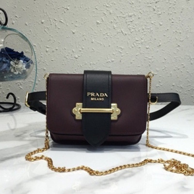 Prada 2019 Cahier Leather Hip Sack / Clutch Bag / Shoulder Cross Bag,18cm - 프라다 2019 카이에 여성용 레더 힙색 / 클러치백 / 숄더 크로스백 ,1BL004-9,18cm,퍼플와인