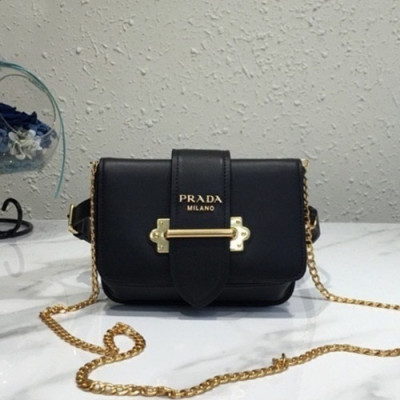 Prada 2019 Cahier Leather Hip Sack / Clutch Bag / Shoulder Cross Bag,18cm - 프라다 2019 카이에 여성용 레더 힙색 / 클러치백 / 숄더 크로스백 ,1BL004-10,18cm,블랙