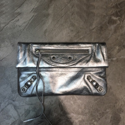 Balenciaga 2019 Leather Clutch Bag,30CM - 발렌시아가 2019 레더 여성용 클러치백, BGB0437, 30cm,실버