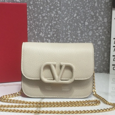 Valentino 2019 Leather Vsling Shoudler Cross Bag,16CM - 발렌티노 2019 레더 브이슬링 숄더 크로스백,VTB0790,16CM,아이보리