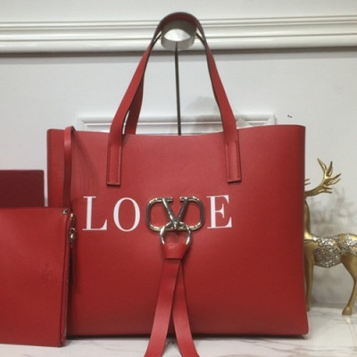 Valentino 2019 V-ring Tote Shopper Bag,39CM - 발렌티노 2019 브이링 여성용 토트 쇼퍼백 ,0090 - VTB0799,39CM,레드