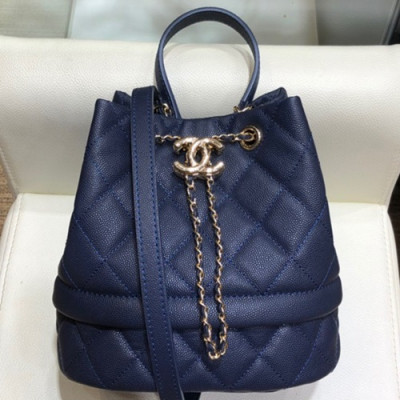 Chanel 2019 Leather Bucket Tote Shoulder Bag ,20CM - 샤넬 2019 레더 버킷 토트 숄더백  CHAB1157,20CM,네이비