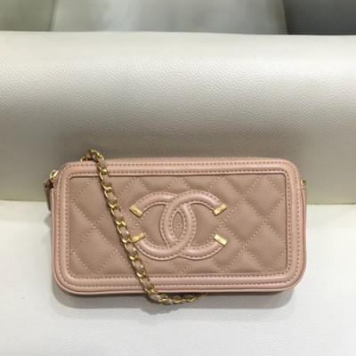 Chanel 2019 Leather Double Zip Chain Shoulder Bag / Phone Bag,19CM - 샤넬 2019 레더 더블 지퍼 체인 숄더백/폰 백 CHAB1187,19CM,베이지핑크