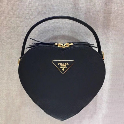 Prada 2019 Women Leather Odette Heart Tote Shoulder Bag ,19.5CM - 프라다 2019 여성용 레더 오뎃 하트 토트 숄더백 1BH144-4,19.5CM,블랙