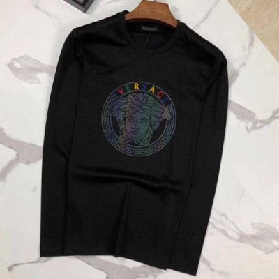 Versace 2019 Mens Cotton T-shirt - 베르사체 남성 코튼 긴팔티셔츠 VERTS0016.Size(M- 3XL),블랙/화이트