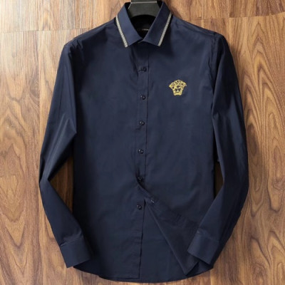 Versace  2019 Mens Embroidery Medusa Logo Cotton Shirt - 베르사체 2019 남성 자수 메두사 로고 코튼 셔츠 VERST0020,Size(m - 2xl).네이비/레드