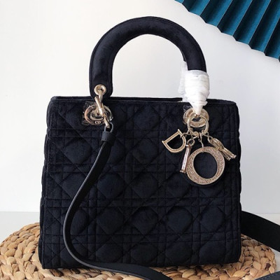 Dior 2019 Lady Dior Velvet Tote Shoulder Bag,24CM - 디올 2019 레이디 디올 벨벳 토트 숄더백 DIOB0431,24CM,블랙