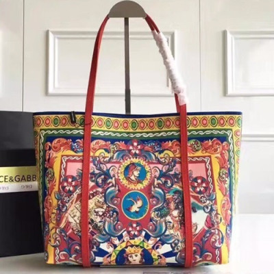 Dolce&Gabbana 2019 Leather Tote Shoulder Shopper Bag ,35CM - 돌체 앤 가바나 2019 레더 여성용 토트 숄더백 DGB0050,35cm,옐로우+레드