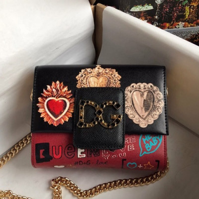 Dolce&Gabbana 2019 Leather Shoulder Cross Bag ,18CM - 돌체 앤 가바나 2019 레더 여성용 숄더 크로스백 DGB00103,18cm,블랙+레드