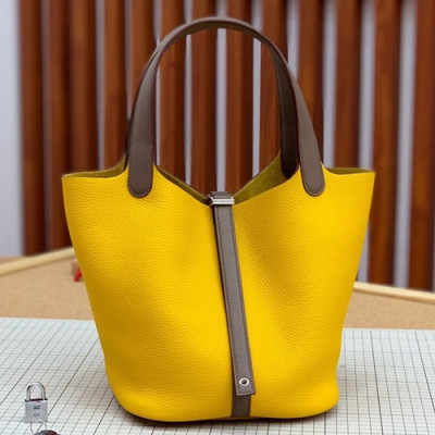 Hermes 2019 Picotin Lock Leather Tote Bag,18cm - 에르메스 2019 피코탄 락 레더 여성용 토트백 HERB0755, 18cm,옐로우