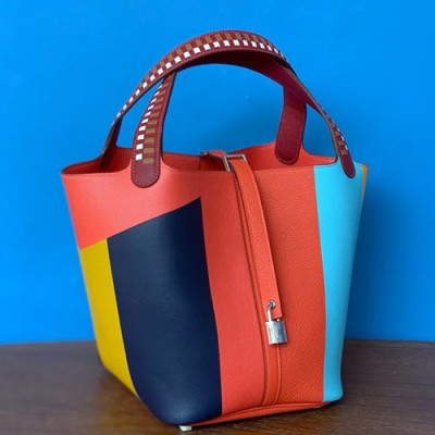 Hermes 2019 Picotin Lock Leather Tote Bag,22cm - 에르메스 2019 피코탄 락 레더 여성용 토트백 HERB0759, 22cm,오렌지핑크