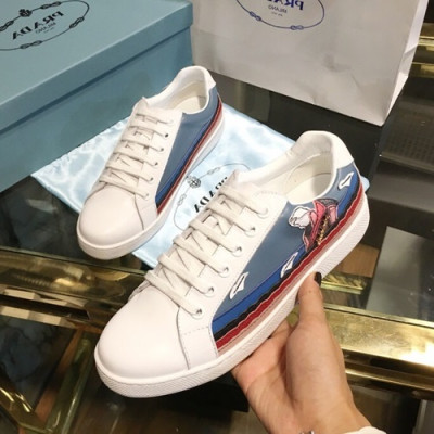 Prada 2019 Ladies Leather Sneakers - 프라다 2019 여성용 레더 스니커즈 PRAS0005.Size(225 - 250).화이트+블루