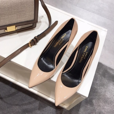 Saint Laurent 2019 Ladies Metal Logo Pumps High Heel - 입생로랑 2019 여성용 메탈로고 펌프스 하이힐,SLS0009.Size(225 - 255).베이지