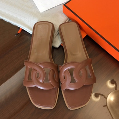 Hermes 2019 Ladies Leather Slipper - 에르메스 2019 여성용 레더 슬리퍼 HERS0046,Size(225 - 250).브라운