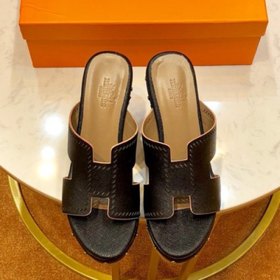 Hermes 2019 Ladies Oasis Leather Wedge Slipper - 에르메스 2019 여성용 오아시스 레더 웨지 슬리퍼 HERS0072,Size(220 - 250).블랙