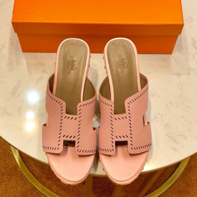 Hermes 2019 Ladies Oasis Leather Wedge Slipper - 에르메스 2019 여성용 오아시스 레더 웨지 슬리퍼 HERS0073,Size(220 - 250).핑크