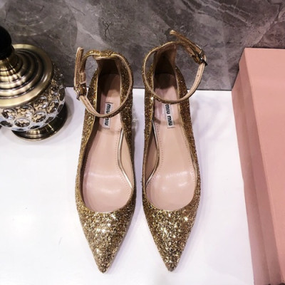 Miumiu 2019 Ladies Middle-heel Slingback - 미우미우 2019 여성용 미들힐 슬링백 MIUS0036.Size(225 - 245).옐로우골드