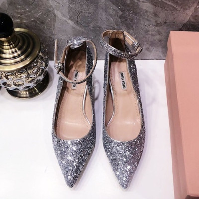 Miumiu 2019 Ladies Middle-heel Slingback - 미우미우 2019 여성용 미들힐 슬링백 MIUS0037.Size(225 - 245).실버