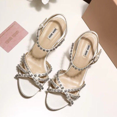 Miumiu 2019 Ladies Leather Middle Heel Sandal - 미우미우 2019 여성용 레더 미들힐 샌들 MIUS0048.Size(225 - 245).화이트