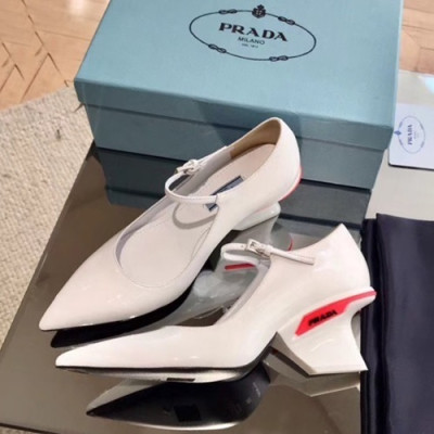 Prada 2019 Ladies Leather Middle Heel - 프라다 2019 여성용 레더 미들힐,PRAS0038.Size(225 - 245),화이트