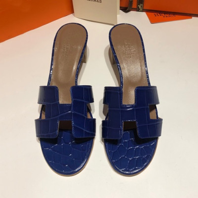 Hermes 2019 Ladies Oasis Leather Middle Heel Slipper - 에르메스 2019 여성용 오아시스 레더 미들힐 슬리퍼 HERS0079,Size(225 - 250).블루