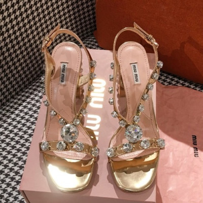 Miumiu 2019 Ladies Leather High Heel Sandal - 미우미우 2019 여성용 레더 하이힐 샌들 MIUS0052.Size(225 - 245).옐로우골드