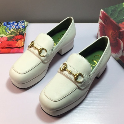 Gucci 2019 Ladies Middle-heel Leather Loafer - 구찌 2019 여성용 미들 힐 레더 로퍼 GUCS0172.Size(225 -  250).화이트