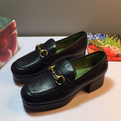 Gucci 2019 Ladies Middle-heel Leather Loafer - 구찌 2019 여성용 미들 힐 레더 로퍼 GUCS0176.Size(225 -  250).블랙