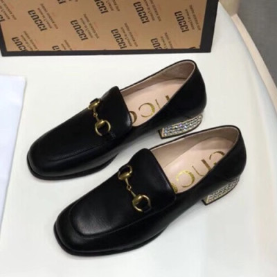 Gucci 2019 Ladies Middle-heel Leather Loafer - 구찌 2019 여성용 미들 힐 레더 로퍼 GUCS0180.Size(225 -  250).블랙