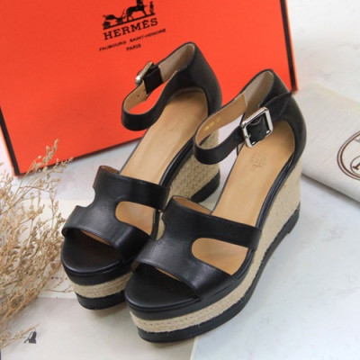 Hermes 2019 Ladies Leather Wedge Sandal - 에르메스 2019 여성용 레더 웨지 샌들 HERS0148,Size(225-250).블랙