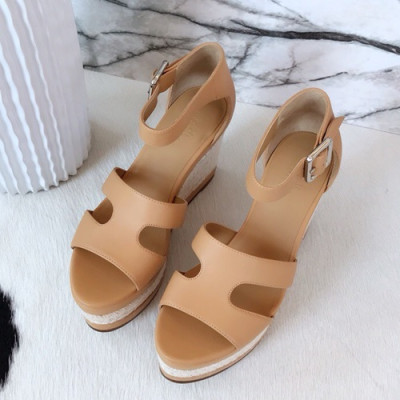 Hermes 2019 Ladies Leather Wedge Sandal - 에르메스 2019 여성용 레더 웨지 샌들 HERS0150,Size(225-250).베이지