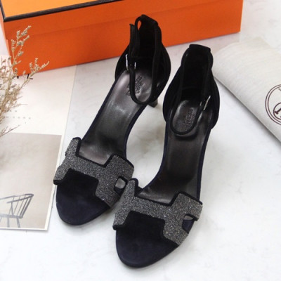 Hermes 2019 Ladies Suede High Heel Sandal - 에르메스 2019 여성용 스웨이드 하이힐 샌들 HERS0155,Size(225-250).블랙+실버