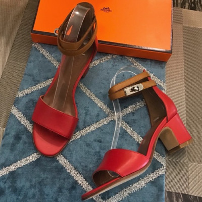 Hermes 2019 Ladies Leather Middle Heel Sandal - 에르메스 2019 여성용 레더 미들힐 샌들 HERS0199,Size(225-245).레드