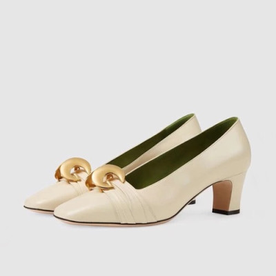 Gucci 2019 Ladies Leather Pumps Middle Heel - 구찌 2019 여성용 레더 펌프스 미들힐 GUCS0201.Size(225 - 250).화이트