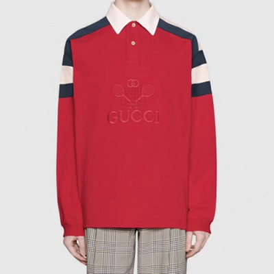 Gucci 2019 Mens Logo Cotton Polo Tshirt - 구찌 2019 남성 로고 코튼 폴로 긴팔티 Guc01274x.Size(s - l).레드