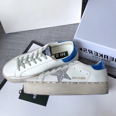 Golden Goose 2019 Ladies Leather Sneakers - 골든구스 2019 여성용 레더 스니커즈,GGDBS0014.Size (225 - 250).화이트+블루(실버)