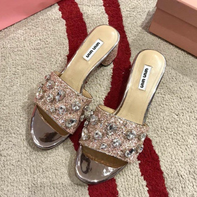 Miumiu 2019 Ladies Middle Heel Slipper - 미우미우 2019 여성용 미들힐 슬리퍼 MIUS0067.Size(225 - 250).로즈골드