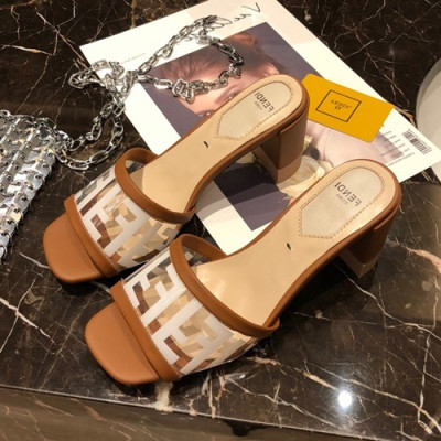 Fendi 2019 Ladies Middle Heel Slipper - 펜디 2019 여성용 레더 미들힐 슬리퍼  FENS0130,Size(225-250),브라운