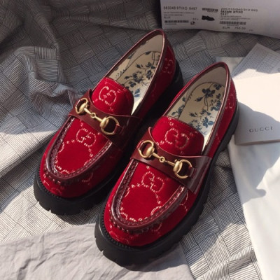 Gucci 2019 Ladies Velvet Loafer - 구찌 2019 여성용 벨벳 로퍼 GUCS0358.Size(225 -  245).레드