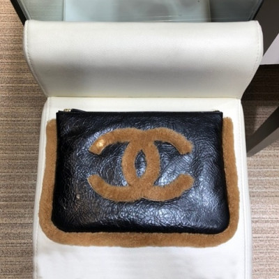 Chanel 2019 Women Leather Clutch Bag,28cm - 샤넬 2019 여성용 레더 클러치백,CHAB1289, 28cm,블랙+브라운