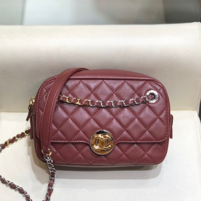 Chanel 2019 Women Camera Chain Shoulder Cross Bag,19cm - 샤넬 2019 여성용 카메라 체인 숄더 크로스백 CHAB1292, 19cm,와인