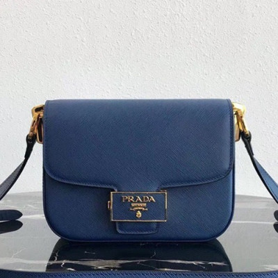 Prada 2019  Saffiano Shoulder Bag,20.5cm - 프라다 2019 여성용 엠블럼 사피아노 숄더백 ,1BD217-7,20.5cm,블루