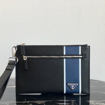 Prada 2019 Leather Mens Clutch Bag ,28CM - 프라다 2019 레더 남성용 클러치백 2NH005-6,28CM,블랙+블루